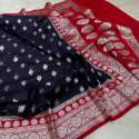 SIlver Zari Jacquard Design Katan Silk Saree thumb 1