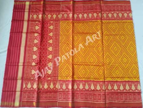 Single ikat patola saree in yellow  by Ajay Patola Art