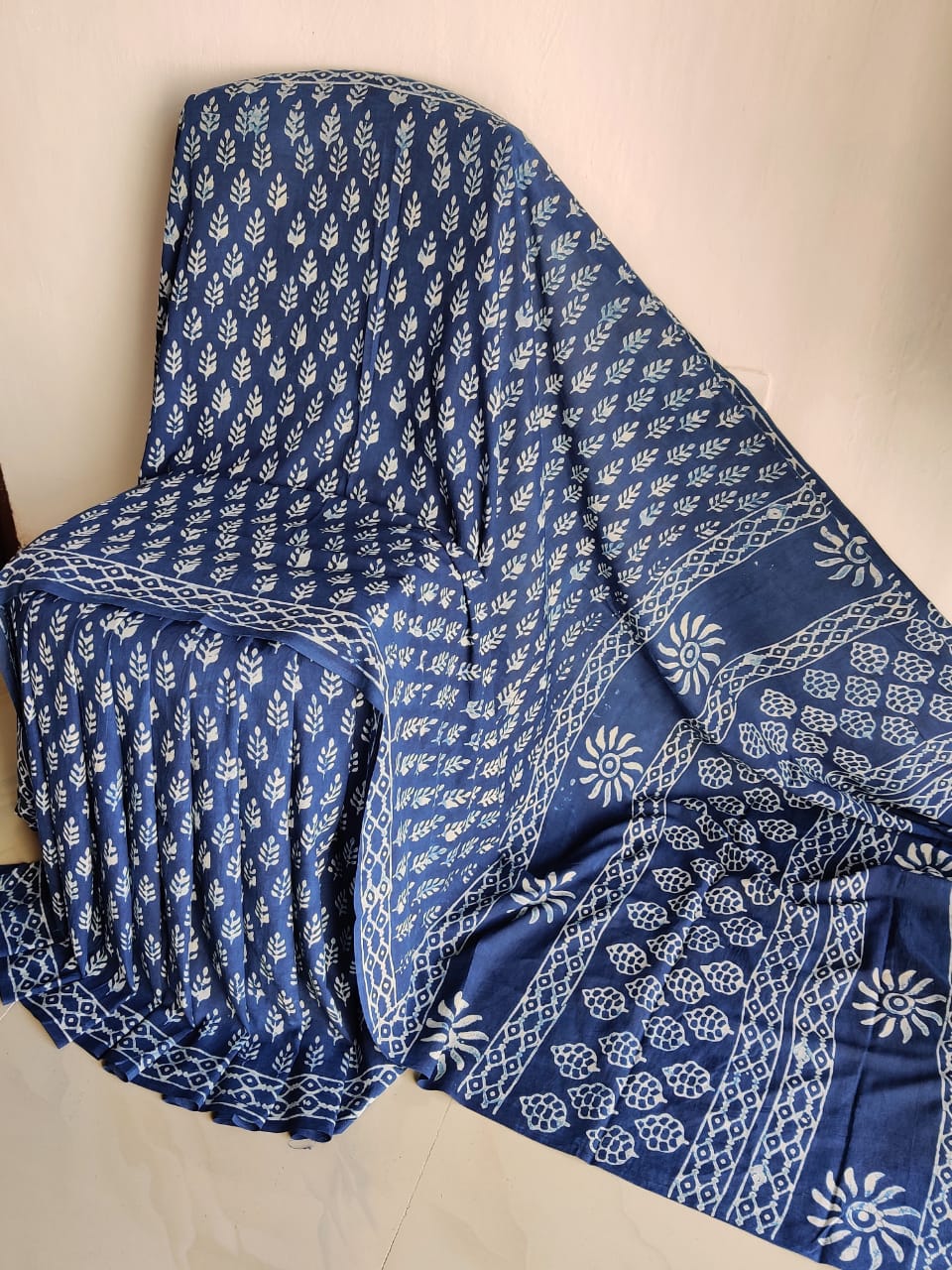 cotton mulmul saree by bagru printers bagru