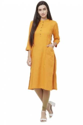 Branded Cotton Mustard Straight Kurti by Desi Butik