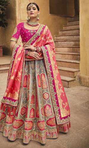 Desi Butik Silk Grey Semi Stitched  Lehenga Choli by Desi Butik