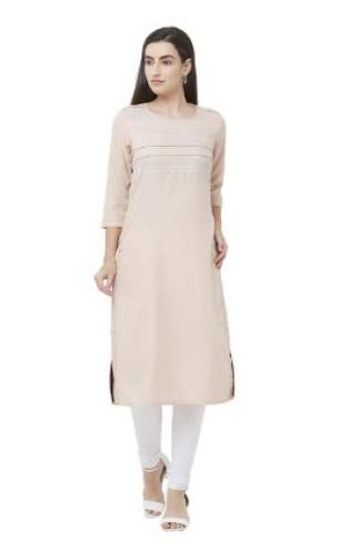 Light Pink Polyester Cotton Straight Brand Kurti by Desi Butik