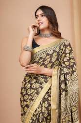 Ajark printed Maheshwari border silk saree