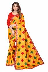  ART SILK FOIL PRINT LACE WORK SAREE