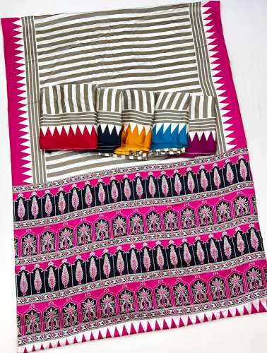 Beautiful Designer Ajrakh Print Saree With Streps Designe