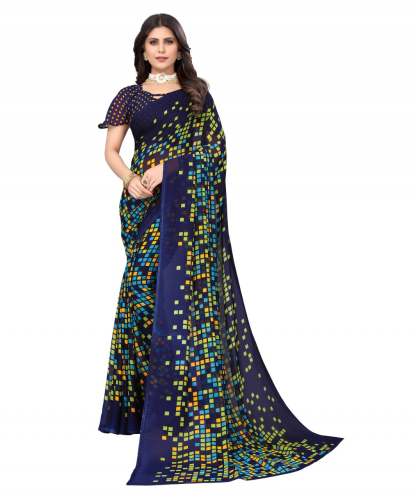 Blue printed weightless printed saree