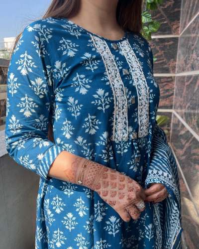 casual and comfortable look in our new printed cotton Anarkali Kurta with pent With Duppta set