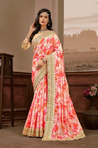 Chanderi Zari Digital Print embroidery Border sari