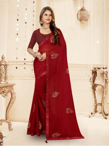 chiffon saree with siroski work