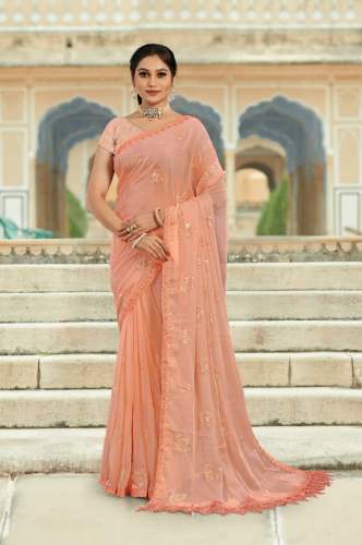 Chiffon sarees with sequence embroidery work 