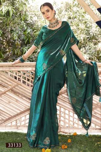  Chiffon Solid Print Saree with Swarovski Border 