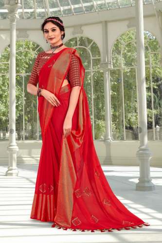 Chiffon zari Embroidery work sari with jhalar