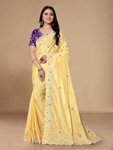 Chinon silk Embroidery Work saree