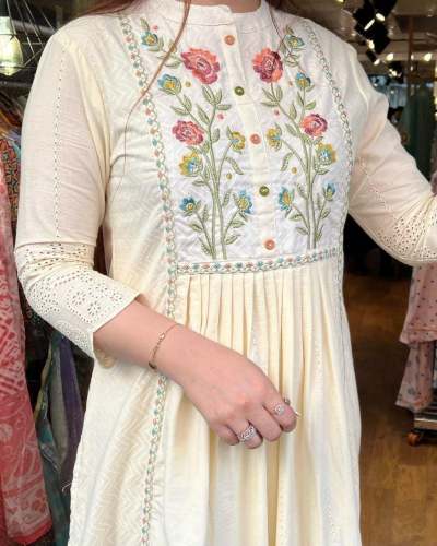 Cotton Dobby Self Zikzak ( lapet ) Shiffli Kurti With Pant With Stall Dupatta