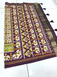 Digital Patola Silk Saree with Lagdi Patta Pallu and Contrast Blouse 