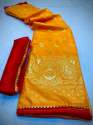 Dola silk sarees with foil print & gotta border thumb 8