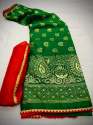 Dola silk sarees with foil print & gotta border thumb 9