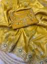 Elegant Gold Crush Saree with Designer C-Pallu, Gota Foil Work & Malti Thread thumb 2