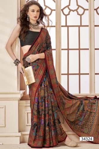 Etnic Print Moss Georgette Saree