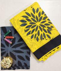 Fancy Block Printed Mulmul cotton Saree With Blouse 