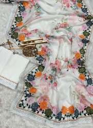 Flowers Digital print Sequence embroidery c-pallu work saree