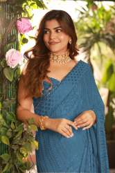 Fusing Georgette Blue Sequence work saree