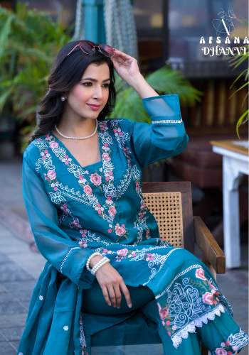 Geet Gauri 3 pcs Organza  suit With Embroidery work