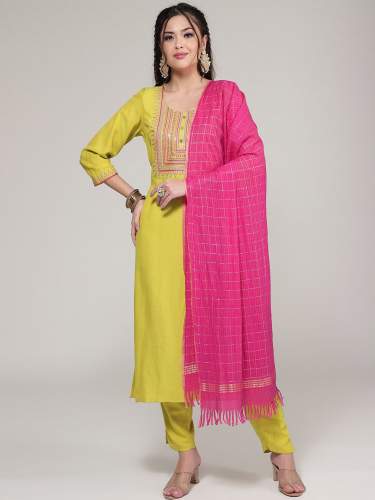Geet Gauri Cotton Blend Kurti, Pant ,Dupatta set 