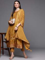 Geet Gauri Fashion Presents Women Viscose Jacquard Kurta With Pant And Dupatta Set