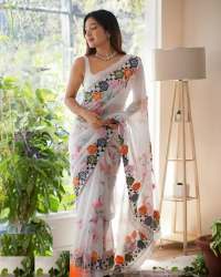Geet Gauri Flowers Digital print Sequence embroidery c-pallu work saree