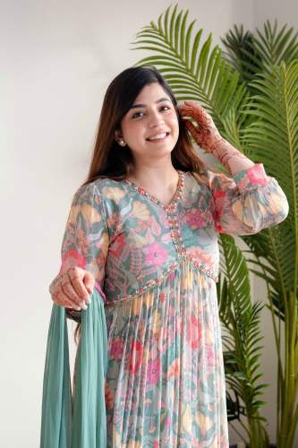 Geet Gauri Green Floral Alia Cut Suit Set