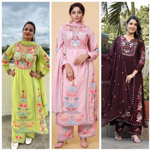 Geet Gauri pakastani Gorgette Embroidery with Real mirror work suit