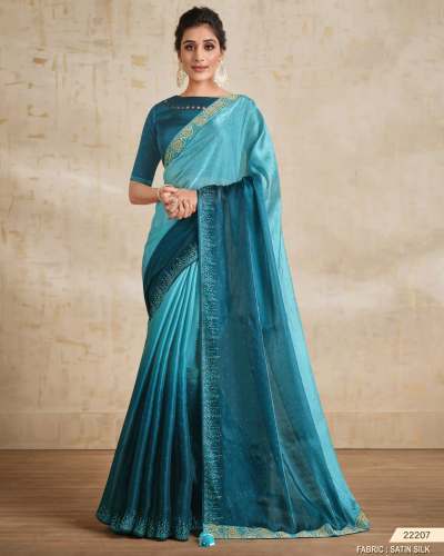 Geet Gauri present designer blue shade saree 