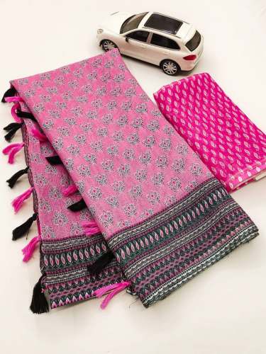 Geet Gauri Present  premium Linen Digital Saree with jhalar