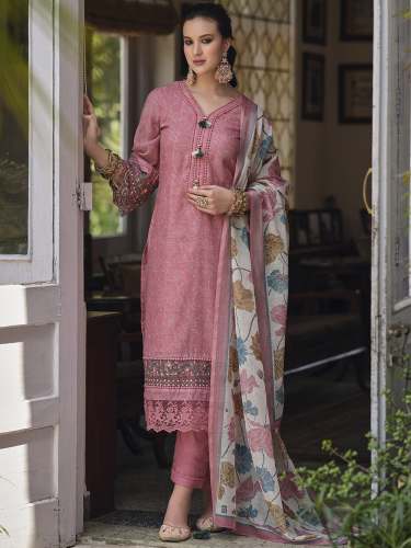 Geet Gauri Presents Women Embroidered Linen Cotton Kurta, pant, dupatta Set