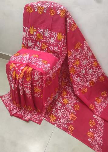 Geet Gauri pure mul mul cotton Hand Block printing saree with blouse﻿