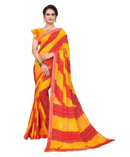 Georgette bandhani saree with lace border