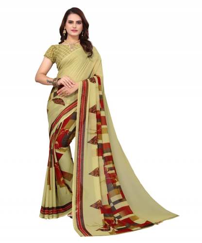 Georgette block printed saree with blouse