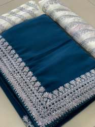 GGF Georgette silver thread Embroidered Saree piping border 