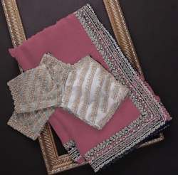 GGF Georgette silver thread Embroidered work Saree with lace piping border