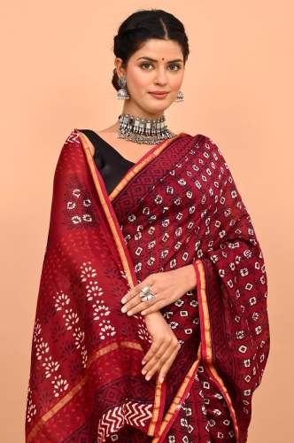  GGF Pure Hand Printed Chanderi Silk Sarees With Blouse