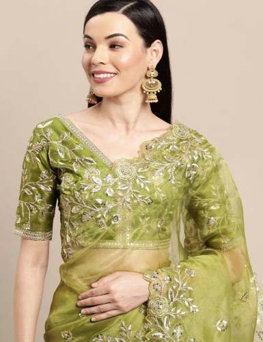 GGF Soft Organza Saree All-over Embroidery work with laser cut work