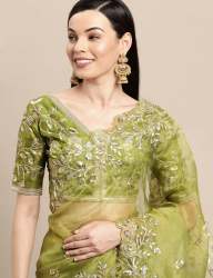 GGF Soft Organza Saree All-over Embroidery work with laser cut work