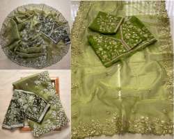 GGF Soft Organza Saree with Embroidery and laser cut work