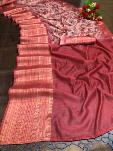 Handloom Linen Saree With Floral Digital Print 