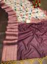 Handloom Linen Saree With Floral Digital Print  thumb 6