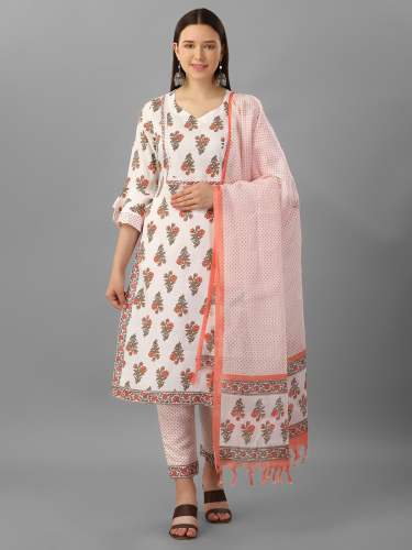 Heavy Cotton printed Festival Wear Top-Pant-Dupatta Set 