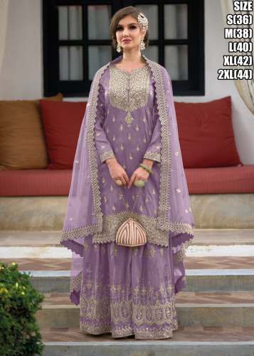  Heavy Silk Embroidery Sharara Set Suit 