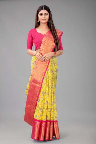  kanchi Chanderi silk saree with digital print