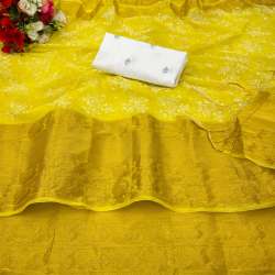 Kanchipuram Organza jacquard Foil pigment Full Worked Saree With Blouse 